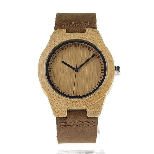 Simplicity Lovers‘ Holzuhren, handgefertigte Bambus-Quarzuhr mit Lederarmband für Männer und Frauen als Geschenkartikel