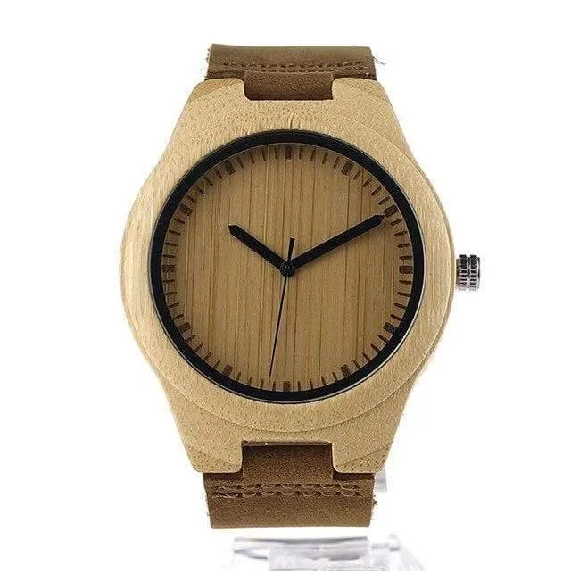 Simplicity Lovers‘ Holzuhren, handgefertigte Bambus-Quarzuhr mit Lederarmband für Männer und Frauen als Geschenkartikel