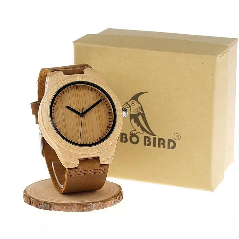 Simplicity Lovers‘ Holzuhren, handgefertigte Bambus-Quarzuhr mit Lederarmband für Männer und Frauen als Geschenkartikel