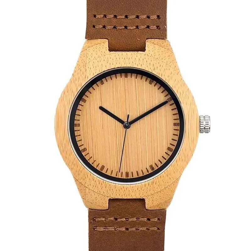 Simplicity Lovers‘ Holzuhren, handgefertigte Bambus-Quarzuhr mit Lederarmband für Männer und Frauen als Geschenkartikel
