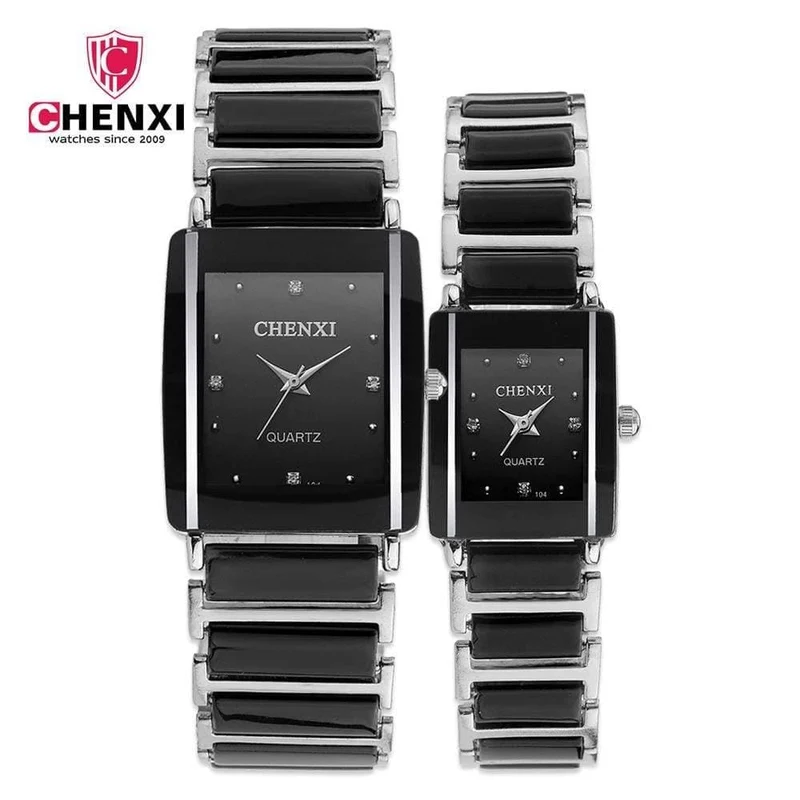 Modische Paaruhren für Damen und Herren, Armbanduhr für Liebhaber, einzigartig, Strass, Keramik, schwarz, lässig, Quarz, bestes Geschenk, 2 Stück