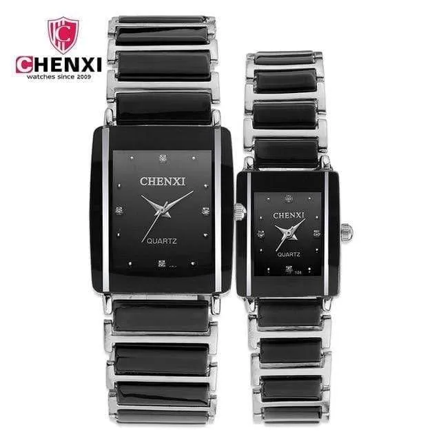 Modische Paaruhren für Damen und Herren, Armbanduhr für Liebhaber, einzigartig, Strass, Keramik, schwarz, lässig, Quarz, bestes Geschenk, 2 Stück