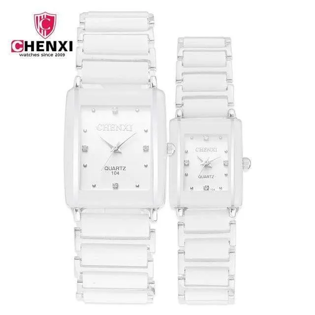 Modische Paaruhren für Damen und Herren, Armbanduhr für Liebhaber, einzigartig, Strass, Keramik, schwarz, lässig, Quarz, bestes Geschenk, 2 Stück