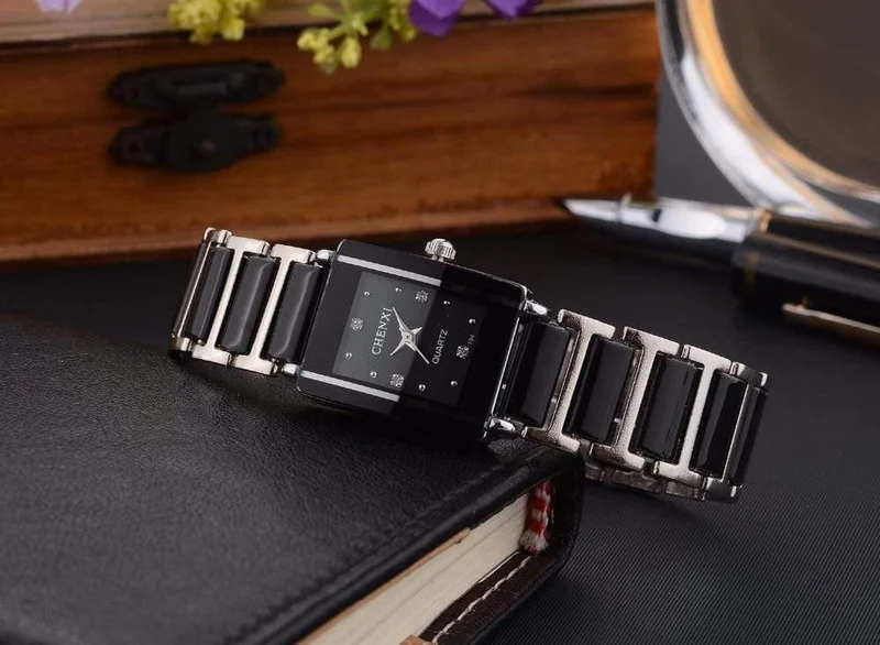 Modische Paaruhren für Damen und Herren, Armbanduhr für Liebhaber, einzigartig, Strass, Keramik, schwarz, lässig, Quarz, bestes Geschenk, 2 Stück