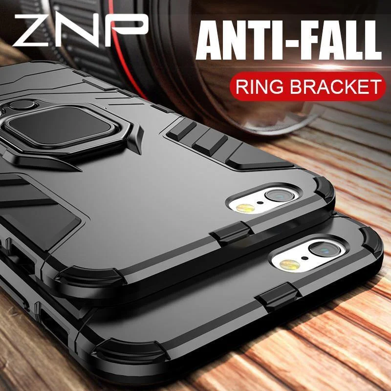 ZNP Luxus-Rüstungstelefonkasten für iPhone X 7 8 6 6s Plus 5 5s SE Volle stoßfeste Abdeckung für iPhone 7 8 Plus X-Hülle mit Haltering