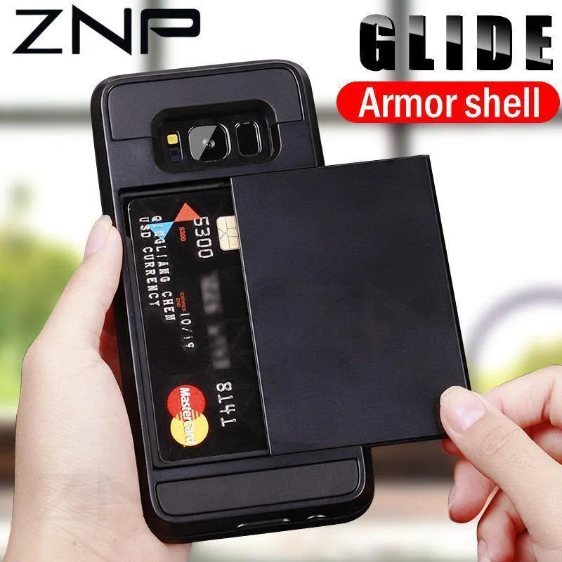 ZNP Armor Slide Kartenhalter-Telefonhülle für Samsung Galaxy S9 S8 Plus S7 S6 Edge Vollständige Abdeckung für Samsung Note 9 8 A3 A5 A7 Hüllen