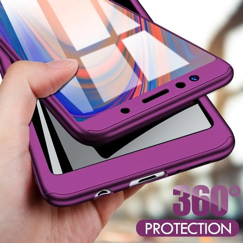 ZNP 360 Stoßfeste Handyhülle für Samsung Galaxy A3 A5 2017 A7 2018 A8 Plus Vollständige Abdeckung für Samsung J4 J6 Plus Hülle + Glas