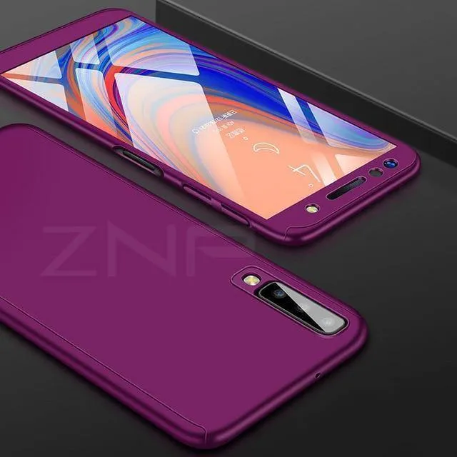 ZNP 360 Stoßfeste Handyhülle für Samsung Galaxy A3 A5 2017 A7 2018 A8 Plus Vollständige Abdeckung für Samsung J4 J6 Plus Hülle + Glas