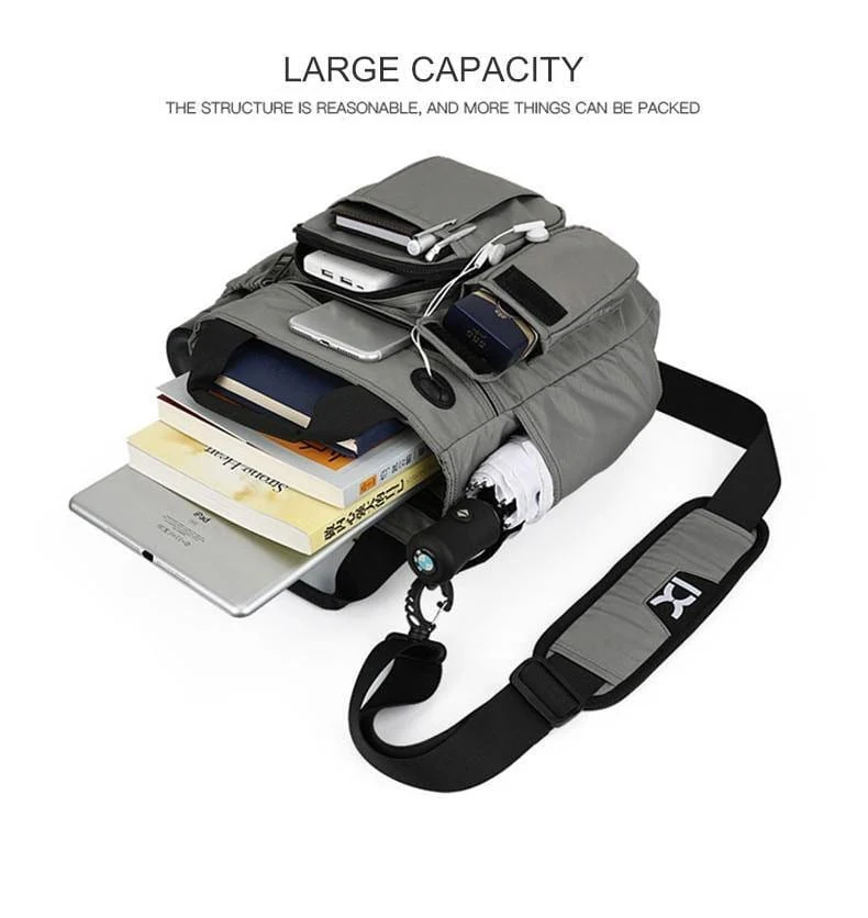 Männer Multifunktionale Schulter Messenger Tasche mit Kopfhörer Loch Wasserdichte Nylon Reise Handtasche Große Kapazität Lagerung Taschen XA11C