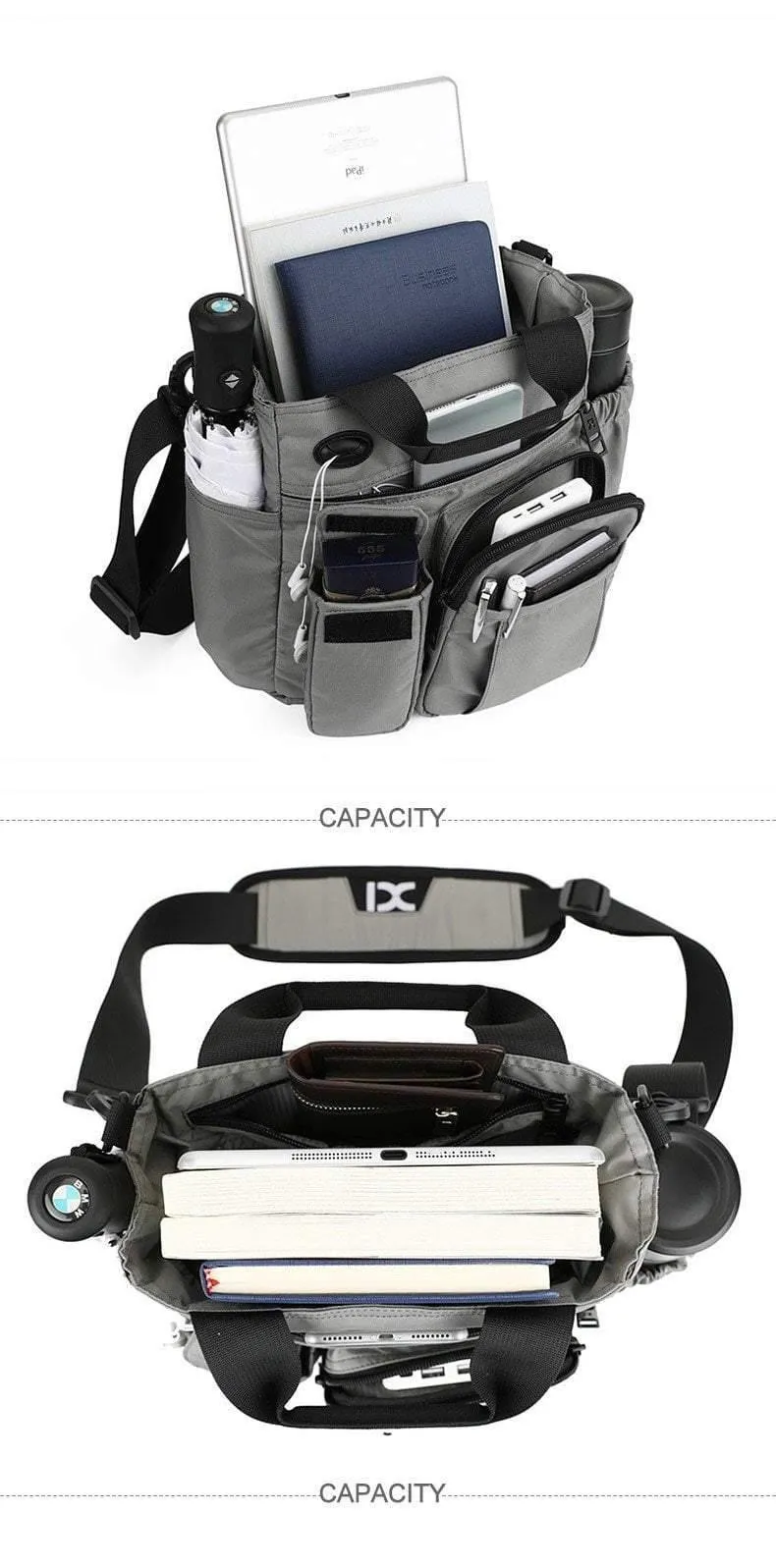 Männer Multifunktionale Schulter Messenger Tasche mit Kopfhörer Loch Wasserdichte Nylon Reise Handtasche Große Kapazität Lagerung Taschen XA11C