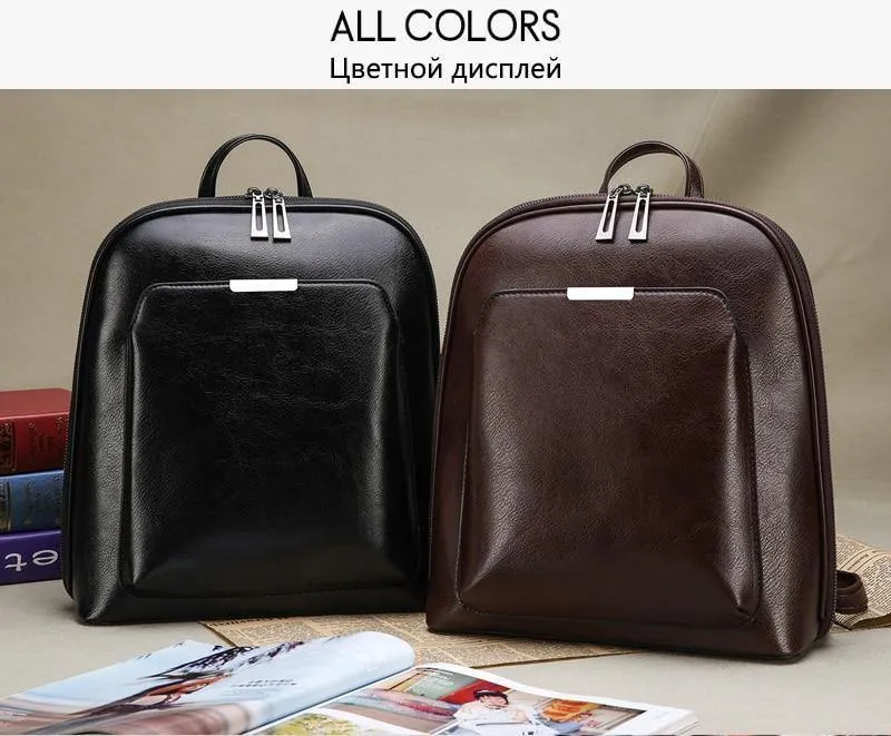 Frauen Rucksack Schultaschen für Mädchen im Teenageralter Umhängetasche Weibliche Ölwachs Leder Rucksäcke Mochilas
