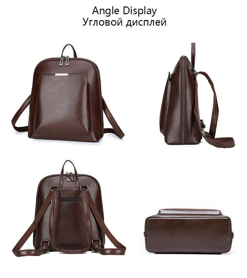 Frauen Rucksack Schultaschen für Mädchen im Teenageralter Umhängetasche Weibliche Ölwachs Leder Rucksäcke Mochilas