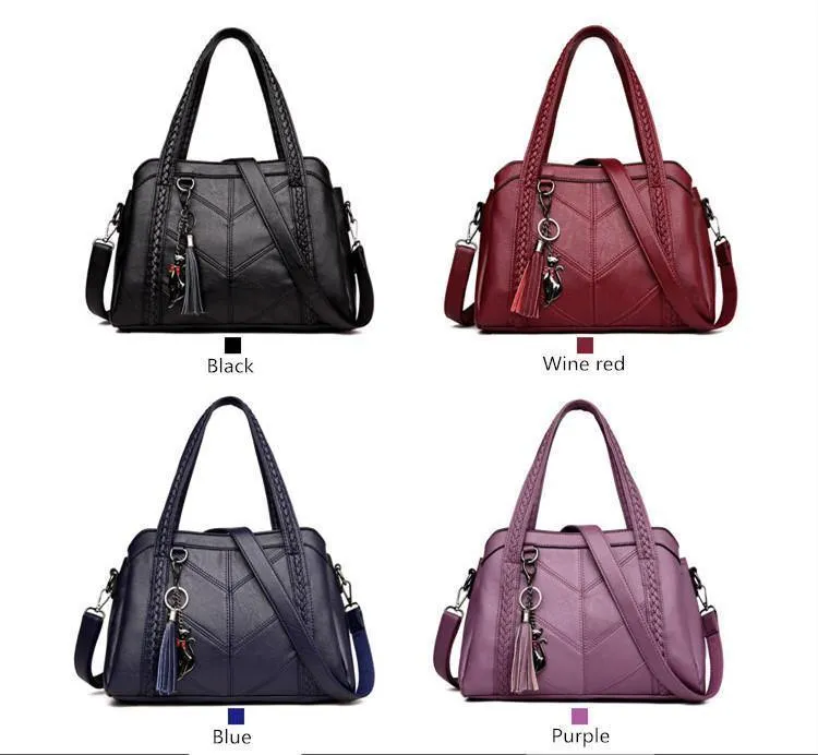 Damen Handtasche aus echtem Leder Tragetaschen Quaste Luxus Damen Schultertaschen Damen Lederhandtaschen Damen Mode Taschen 2018