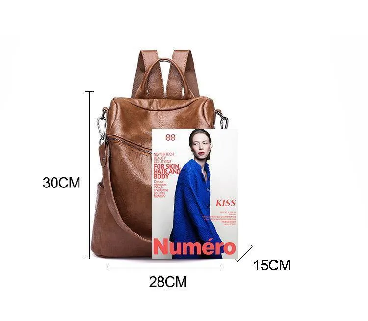 Frauen Rucksack PU Leder Daypack Mode Rucksäcke Weibliche Mochila Feminine Casual Große Kapazität Vintage Schulter Taschen