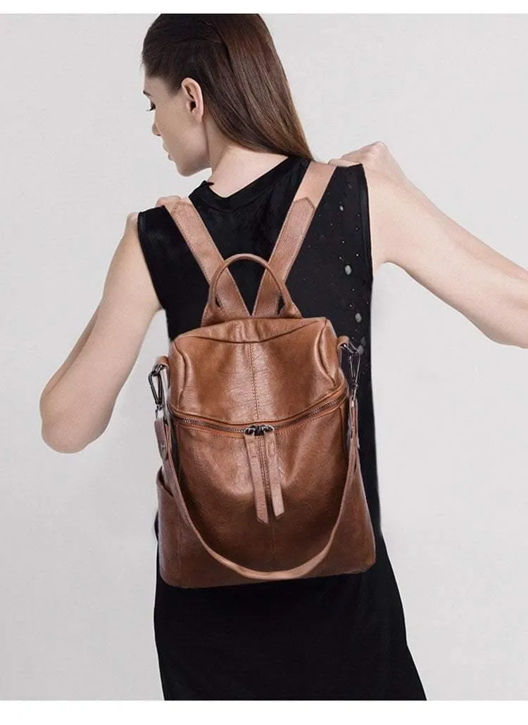 Frauen Rucksack PU Leder Daypack Mode Rucksäcke Weibliche Mochila Feminine Casual Große Kapazität Vintage Schulter Taschen