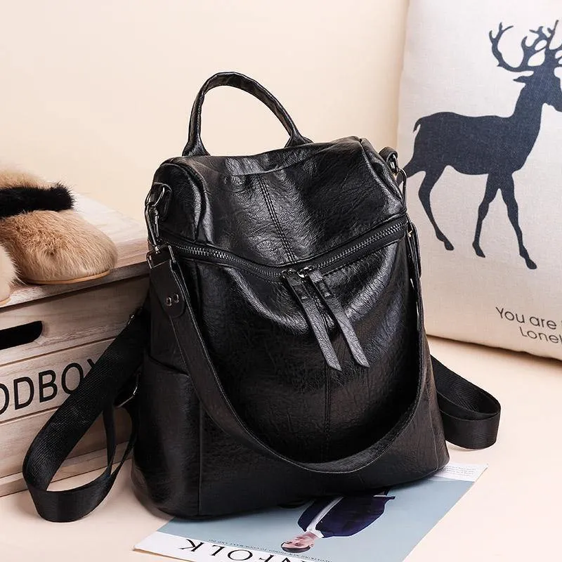 Frauen Rucksack PU Leder Daypack Mode Rucksäcke Weibliche Mochila Feminine Casual Große Kapazität Vintage Schulter Taschen