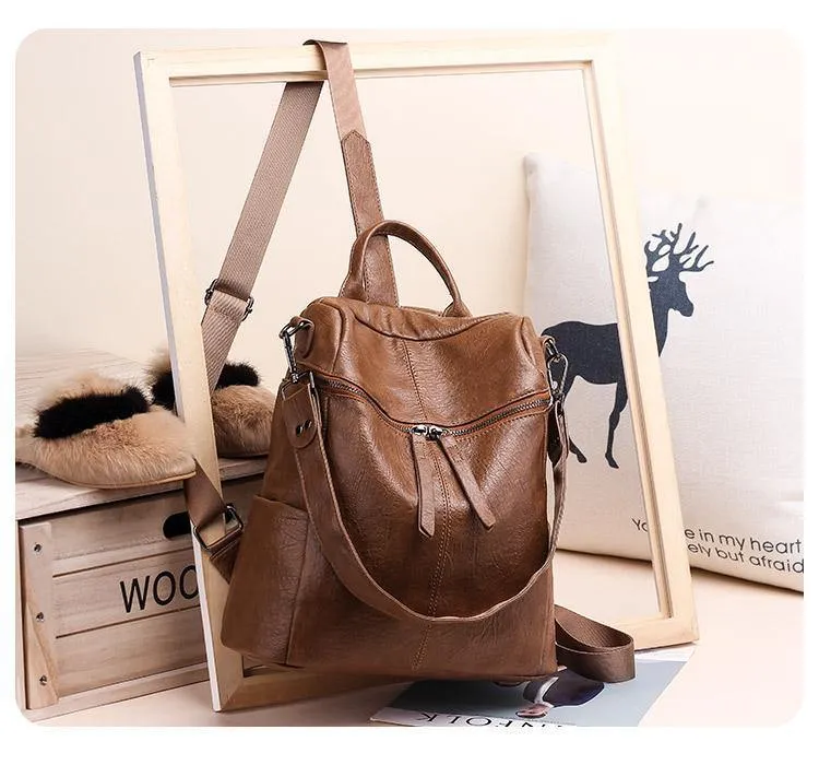 Frauen Rucksack PU Leder Daypack Mode Rucksäcke Weibliche Mochila Feminine Casual Große Kapazität Vintage Schulter Taschen