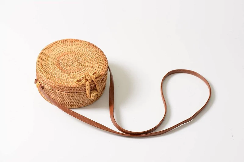 Handgewebte Tasche Runde Tasche Schnalle Rattan Stroh Taschen Satchel Wind Bohemia Beach Circle Bag