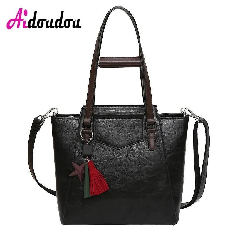 Lederhandtaschen Design schwarz lässig Tote große Reise Damen Umhängetaschen Messenger Bag J09PT02