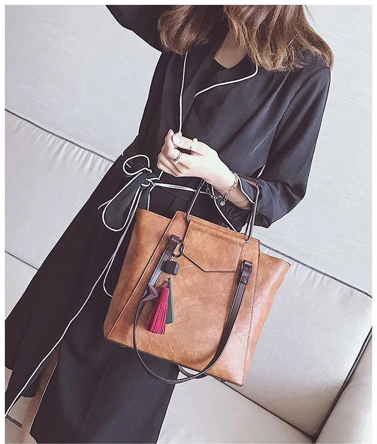 Lederhandtaschen Design schwarz lässig Tote große Reise Damen Umhängetaschen Messenger Bag J09PT02