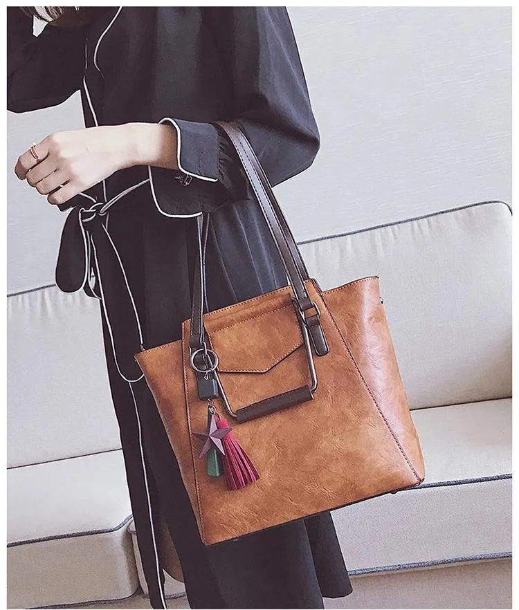 Lederhandtaschen Design schwarz lässig Tote große Reise Damen Umhängetaschen Messenger Bag J09PT02