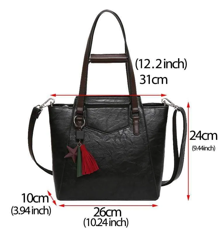 Lederhandtaschen Design schwarz lässig Tote große Reise Damen Umhängetaschen Messenger Bag J09PT02