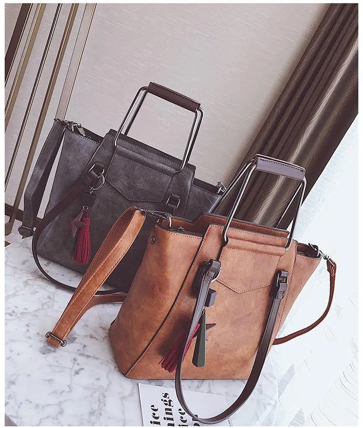 Lederhandtaschen Design schwarz lässig Tote große Reise Damen Umhängetaschen Messenger Bag J09PT02
