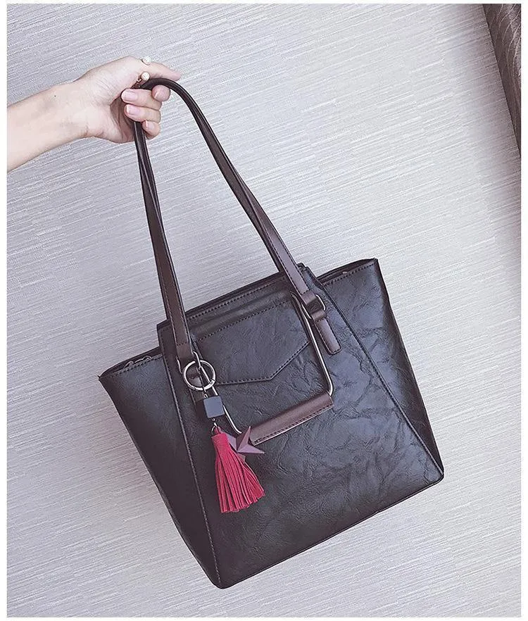 Lederhandtaschen Design schwarz lässig Tote große Reise Damen Umhängetaschen Messenger Bag J09PT02