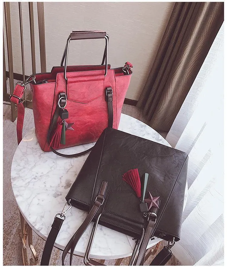 Lederhandtaschen Design schwarz lässig Tote große Reise Damen Umhängetaschen Messenger Bag J09PT02