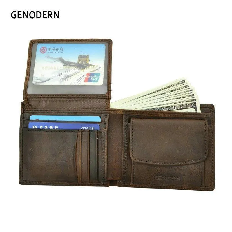 Herren-Geldbörse aus Rindsleder mit Münzfach, Vintage-Geldbörsenfunktion für Herren, braune Geldbörse aus echtem Leder mit Kartenhaltern