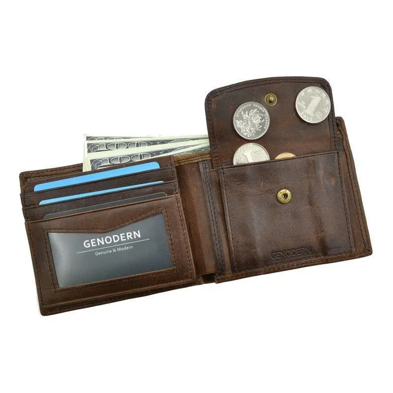 Herren-Geldbörse aus Rindsleder mit Münzfach, Vintage-Geldbörsenfunktion für Herren, braune Geldbörse aus echtem Leder mit Kartenhaltern