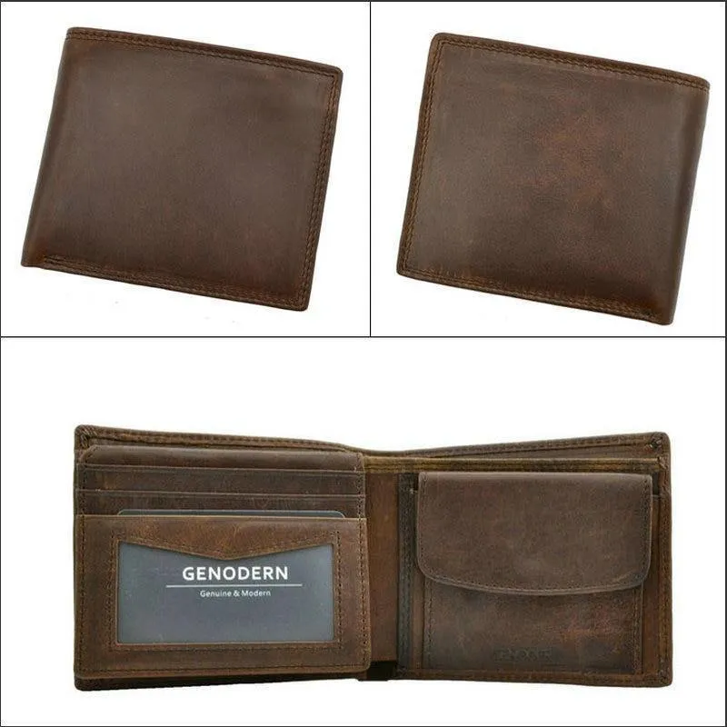 Herren-Geldbörse aus Rindsleder mit Münzfach, Vintage-Geldbörsenfunktion für Herren, braune Geldbörse aus echtem Leder mit Kartenhaltern