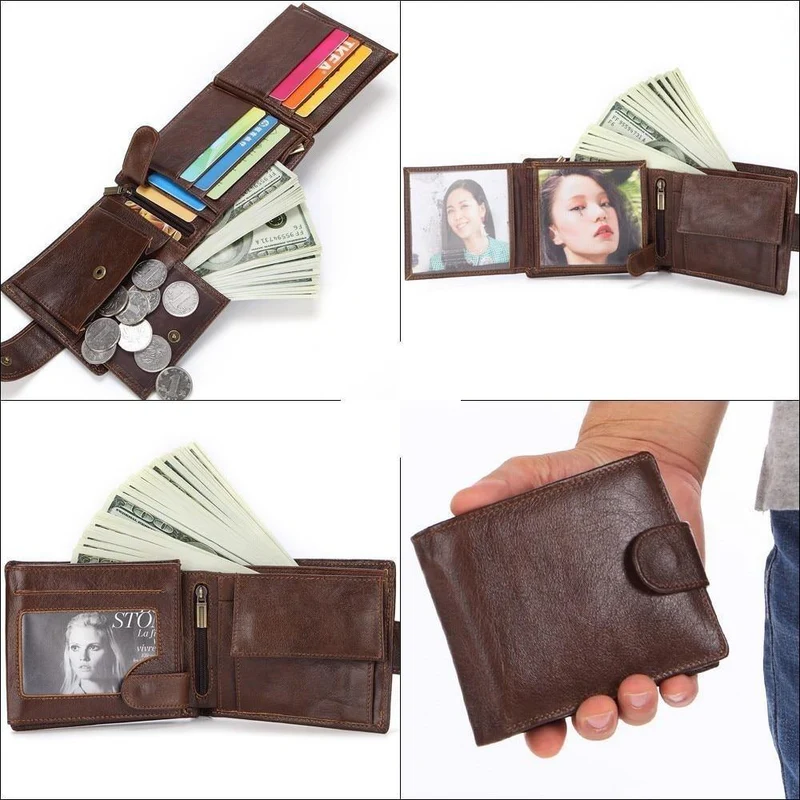 Männer Brieftasche Aus Echtem Leder Kurze Geldbörse Mode Haspe Brieftasche Für Männliche Portomonee mit Karte Halter Foto Halter