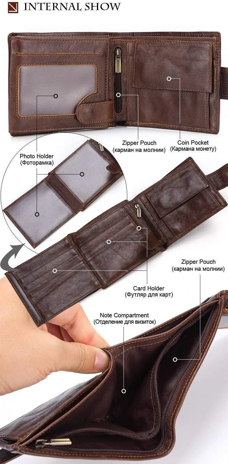 Männer Brieftasche Aus Echtem Leder Kurze Geldbörse Mode Haspe Brieftasche Für Männliche Portomonee mit Karte Halter Foto Halter