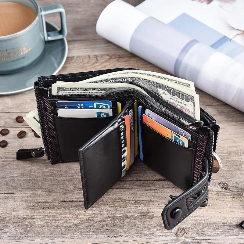 Geldbörse PU-Leder Herrenbrieftasche Haspe Design Kleine Herrenbrieftaschen mit Reißverschluss Münzfach Kartenhalter Luxusbrieftasche