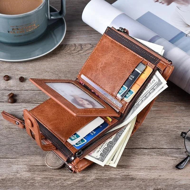 Geldbörse PU-Leder Herrenbrieftasche Haspe Design Kleine Herrenbrieftaschen mit Reißverschluss Münzfach Kartenhalter Luxusbrieftasche
