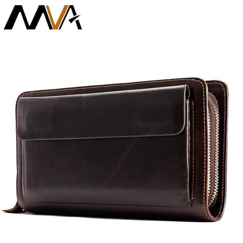 Herren Clutch Male Wallet Herren Echtleder Doppelreißverschluss Clutch Bags Geldbörse für Herren Passport Phone Wallets Kreditkarte