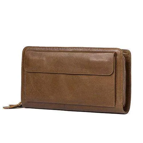 Herren Clutch Male Wallet Herren Echtleder Doppelreißverschluss Clutch Bags Geldbörse für Herren Passport Phone Wallets Kreditkarte