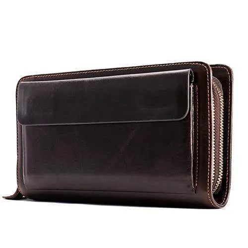 Herren Clutch Male Wallet Herren Echtleder Doppelreißverschluss Clutch Bags Geldbörse für Herren Passport Phone Wallets Kreditkarte