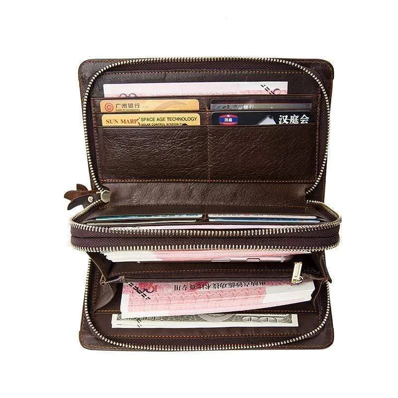Herren Clutch Male Wallet Herren Echtleder Doppelreißverschluss Clutch Bags Geldbörse für Herren Passport Phone Wallets Kreditkarte