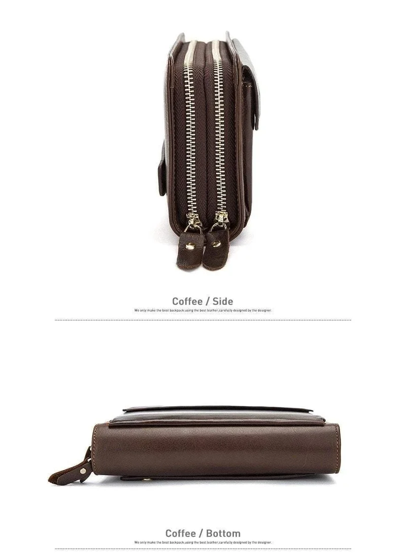 Herren Clutch Male Wallet Herren Echtleder Doppelreißverschluss Clutch Bags Geldbörse für Herren Passport Phone Wallets Kreditkarte