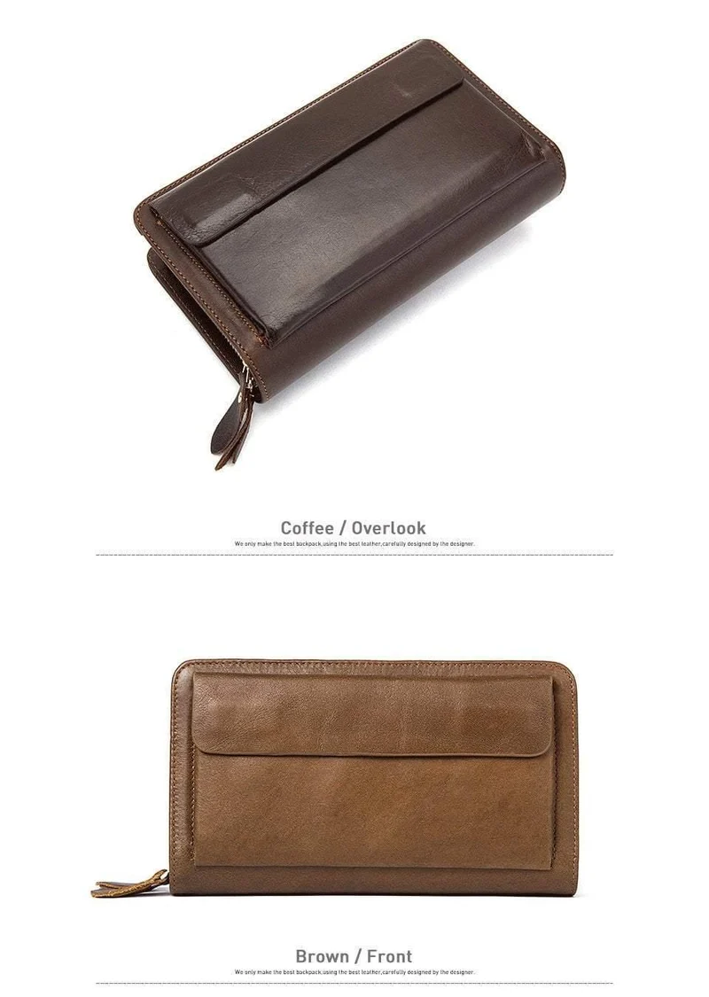 Herren Clutch Male Wallet Herren Echtleder Doppelreißverschluss Clutch Bags Geldbörse für Herren Passport Phone Wallets Kreditkarte