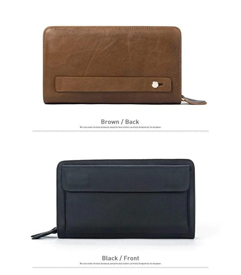 Herren Clutch Male Wallet Herren Echtleder Doppelreißverschluss Clutch Bags Geldbörse für Herren Passport Phone Wallets Kreditkarte