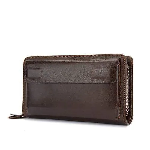 Herren Clutch Male Wallet Herren Echtleder Doppelreißverschluss Clutch Bags Geldbörse für Herren Passport Phone Wallets Kreditkarte