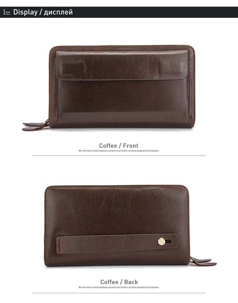 Herren Clutch Male Wallet Herren Echtleder Doppelreißverschluss Clutch Bags Geldbörse für Herren Passport Phone Wallets Kreditkarte