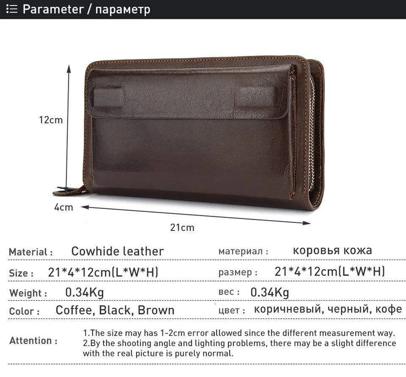 Herren Clutch Male Wallet Herren Echtleder Doppelreißverschluss Clutch Bags Geldbörse für Herren Passport Phone Wallets Kreditkarte
