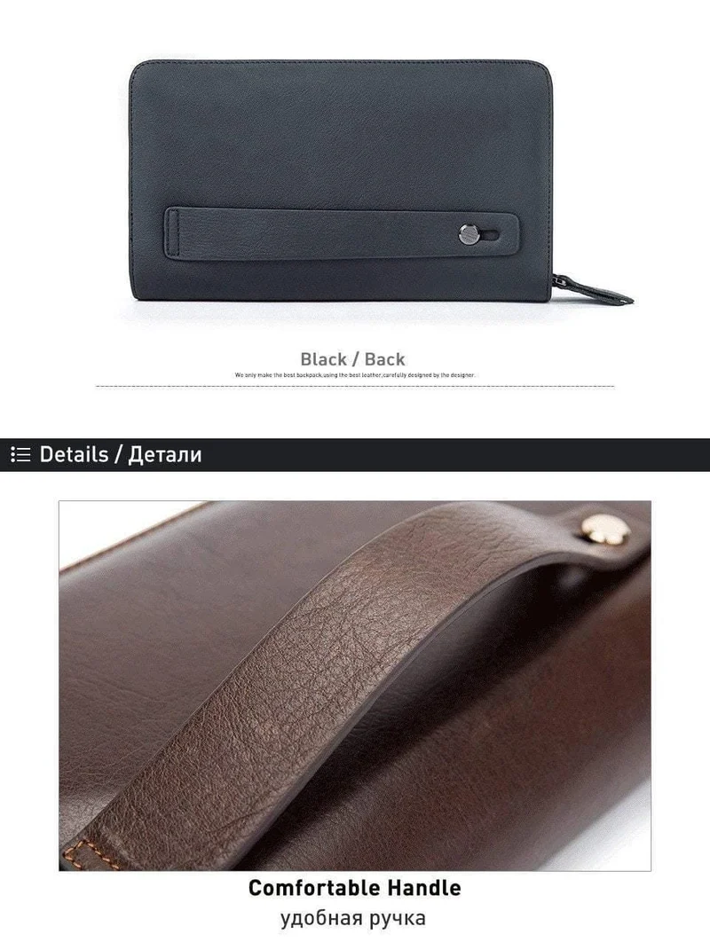 Herren Clutch Male Wallet Herren Echtleder Doppelreißverschluss Clutch Bags Geldbörse für Herren Passport Phone Wallets Kreditkarte