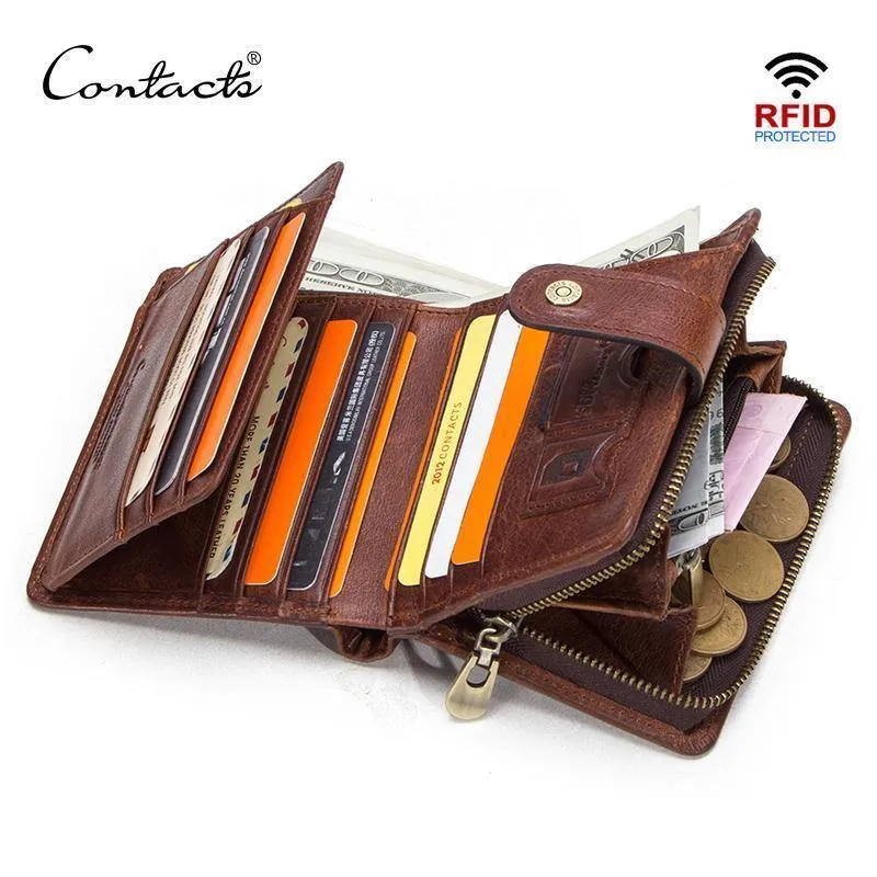 Echtes Leder RFID Vintage Geldbörse Männer mit Münzfach kurze Brieftaschen kleine Reißverschluss Geldbörse mit Kartenhalter Mann Geldbörse
