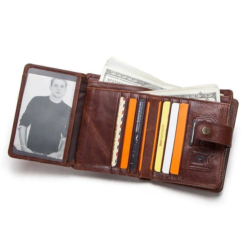 Echtes Leder RFID Vintage Geldbörse Männer mit Münzfach kurze Brieftaschen kleine Reißverschluss Geldbörse mit Kartenhalter Mann Geldbörse