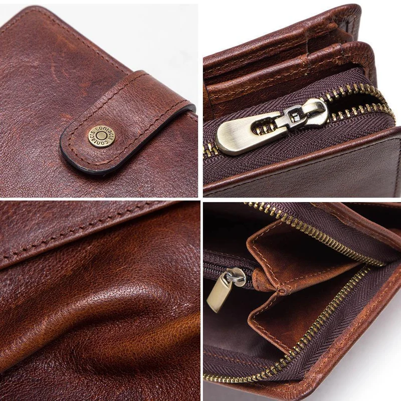 Echtes Leder RFID Vintage Geldbörse Männer mit Münzfach kurze Brieftaschen kleine Reißverschluss Geldbörse mit Kartenhalter Mann Geldbörse